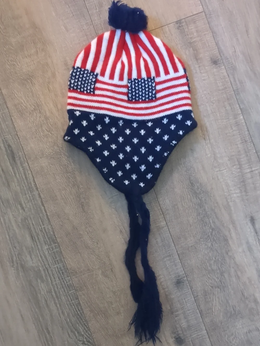 American Flag Pattern Ear-Flap Knit Beanie